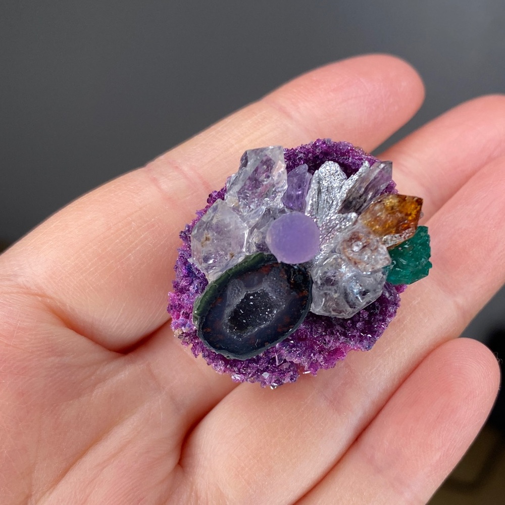 Adjustable Raw Crystal Statement Ring • Luxury Natural Druzy Chunky Stone Ring - Picture 4 of 13